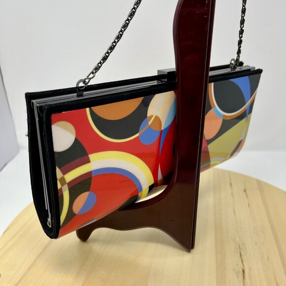 KAREN MARIE Colorful Abstract Clutch Bag with Chain - Picture 4 of 16